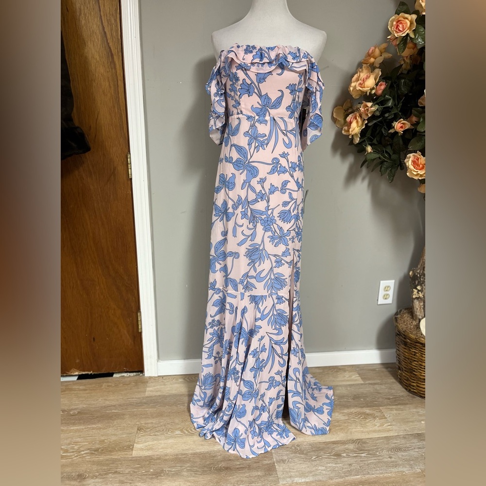 Lulu's Pink and Blue Cold Shoulder Gown for Weddings